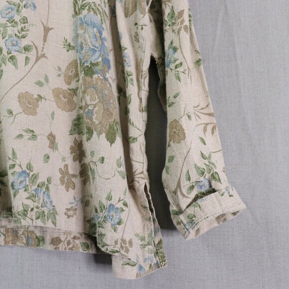 VTG Mishi Linen Tunic Top Women’s *L Floral V-Neck Boho Cottagecore Lagonlook - Picture 14 of 16